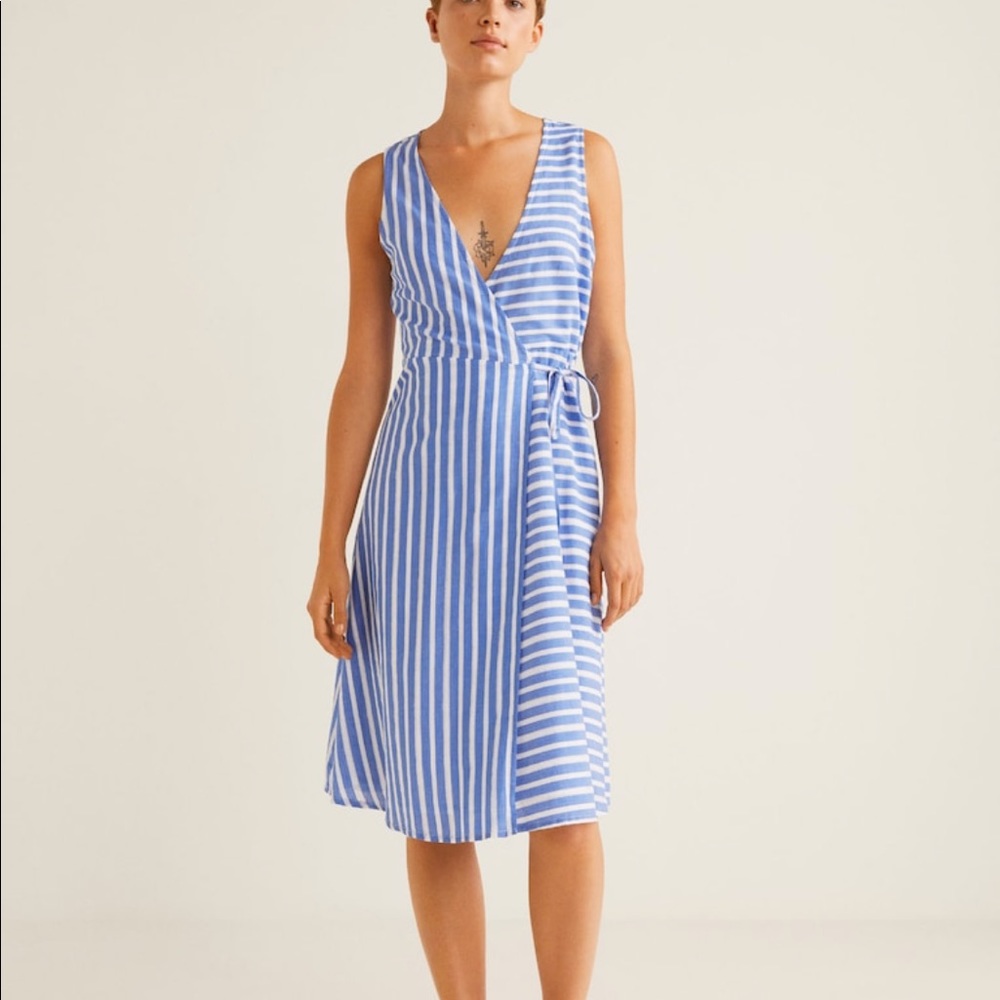 Mango Blue and White Striped Midi Dress